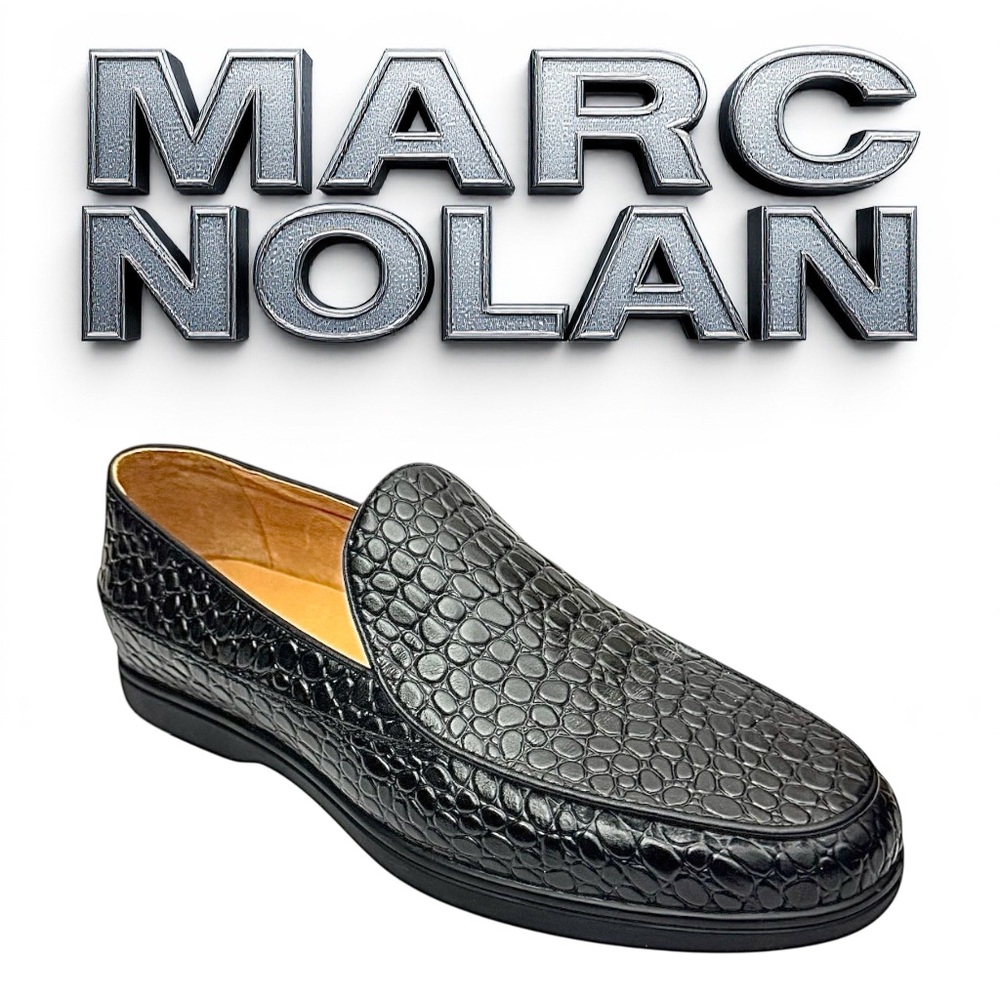 Marc Nolan Men's Alessandro Black Croc Leather Venetian Loafers Size 8 Medium